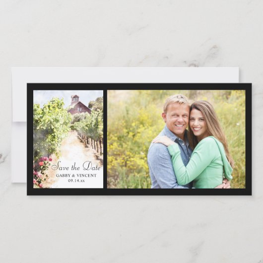 Save The Date Vignoble Rouge Grange Aquarelle Mariage Enregistre (Devant)