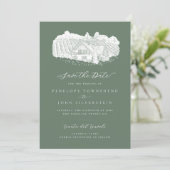Save The Date Vignoble rustique Illustration Sage Mariage vert (Debout devant)
