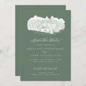 Save The Date Vignoble rustique Illustration Sage Mariage vert (Devant / Derrière)
