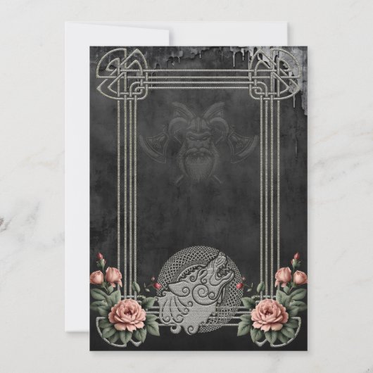 Save The Date Viking Wolf & Rose. Une tête de loup stylisée (Dos)