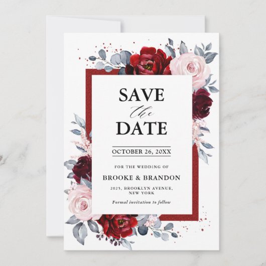 Save The Date Vin de Bourgogne Dusty Blue Slate Enregistrer la d (Devant)