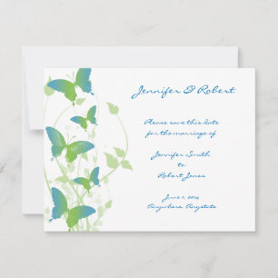 Save The Date Vin papillon bleu et vert Enregistrer la date