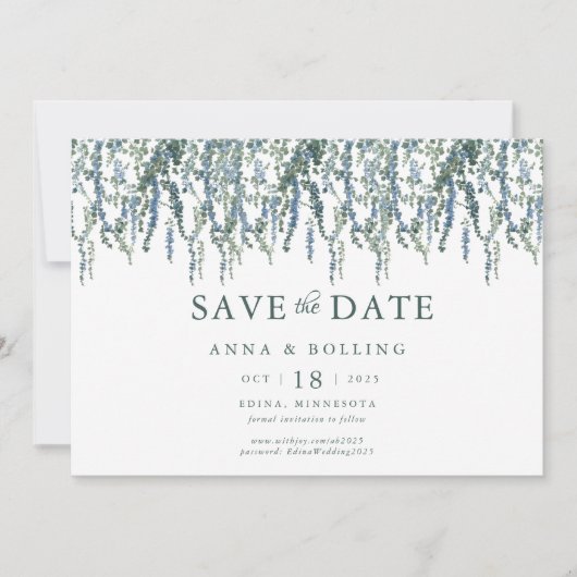 Save The Date Vin vert bleu Mariage Floral (Devant)