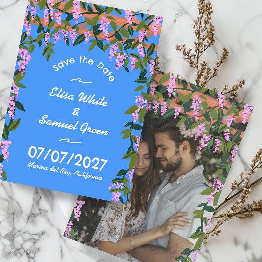 Save The Date Vins de la Wisteria Floral Custom Photo Mariage