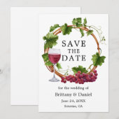 Save The Date Vins de raisin élégant moderne Aquarelle Wreath (Devant / Derrière)