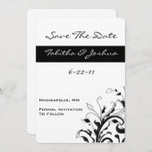 Save The Date Vins floraux noirs et blancs | Personnalisé (Devant / Derrière)