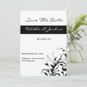Save The Date Vins floraux noirs et blancs | Personnalisé (Debout devant)