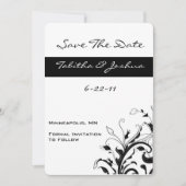 Save The Date Vins floraux noirs et blancs | Personnalisé (Devant)