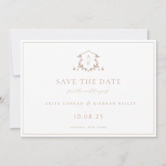 Save The Date Vins intemporels Cimetière beige Monogramme Mariag (Devant)