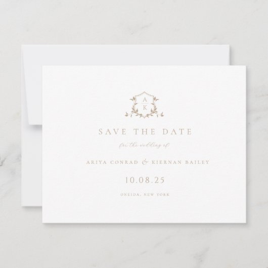 Save The Date Vins intemporels Crest beige Monogramme Photo (Devant)