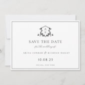 Save The Date Vins intemporels Crête noire Monogramme Mariage (Devant)