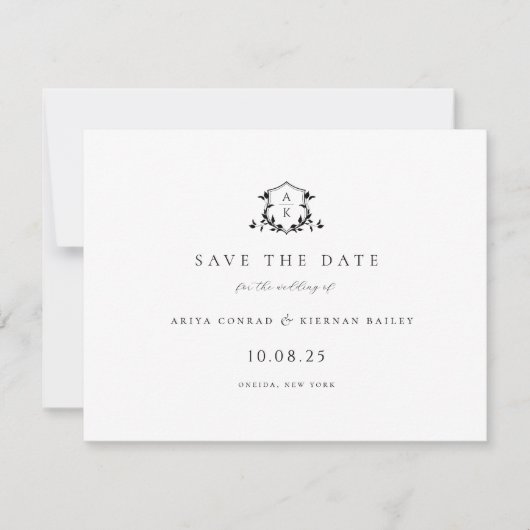 Save The Date Vins intemporels Crête noire Monogramme Photo (Devant)