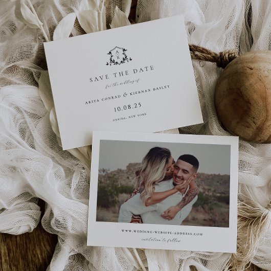 Save The Date Vins intemporels Crête noire Monogramme Photo