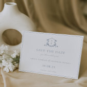 Save The Date Vins intemporels Dusty Blue Crest Monogramme Maria