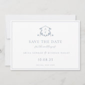 Save The Date Vins intemporels Dusty Blue Crest Monogramme Maria (Devant)