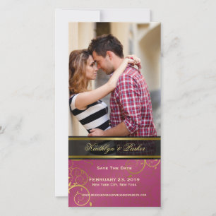 Save The Date Vins spirale dorée Chic rose Élégant Photo Classé