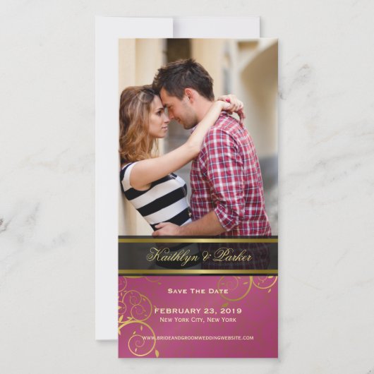 Save The Date Vins spirale dorée Chic rose Élégant Photo Classé (Devant)