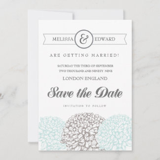 Save The Date Vintage Aqua Zinnia Flowers Sauvez la date Invitat