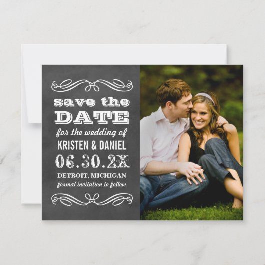 Save The Date Vintage Black Chalkboard Mariage photo (Devant)