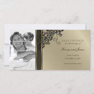 Save The Date Vintage Black Floral Paisley torsade Élégante phot