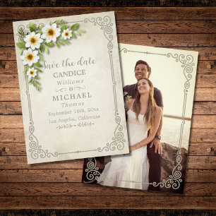 Save The Date Vintage blanc marguerite Floral romantique Rustiqu