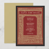 Save The Date Vintage cadre gravé Enregistrer la date (rouge/or) (Devant / Derrière)