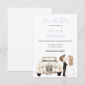 Save The Date Vintage Car Bride & Groom Lavender  (Devant / Derrière)