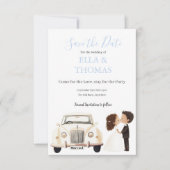 Save The Date Vintage Car Bride & Groom Lavender (Devant)