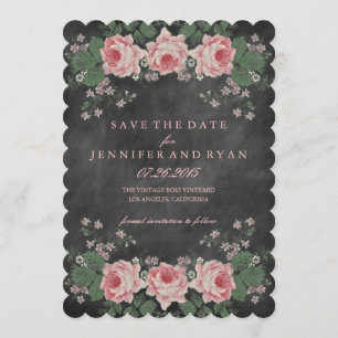 Save The Date Vintage Chalkboard Floral Rose Enregistrer la date