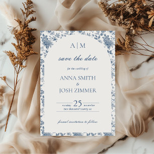 Save The Date Vintage Chinoiserie Blue Floral Mariage