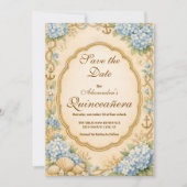 Save The Date Vintage Coastal Hydrangea Quinceañera (Devant)