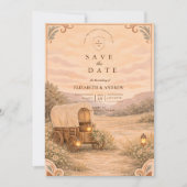 Save The Date Vintage Covered Wagon Meadow Wedding (Devant)