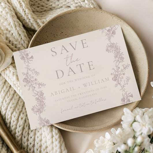Save The Date Vintage Elegance: Classic Neutral Wedding