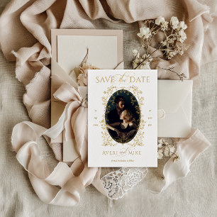 Save The Date Vintage Eleganse Golden Flowers Mariage photo