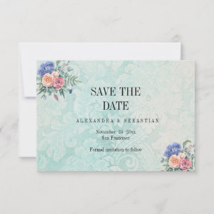 Save The Date Vintage Faded Damask Floral Boho Mariage