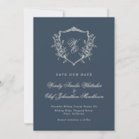 Vintage Floral Crest Marine & Crem Monogramme Phot
