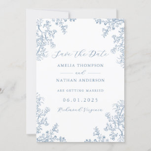 Save The Date Vintage Floral Dusty Blue Wedding Enregistrer La D