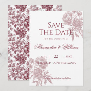 Save The Date Vintage Floral Enregistrer la date - Burgundy Toil