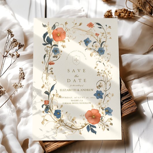 Save The Date Vintage Floral Fern Mariage
