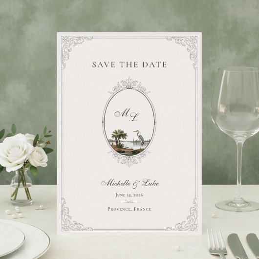 Save The Date Vintage French Landscape Monogram Wedding 