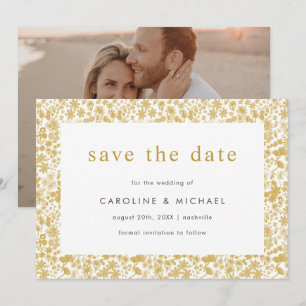 Save The Date Vintage Golden Ditzy Floral Mariage