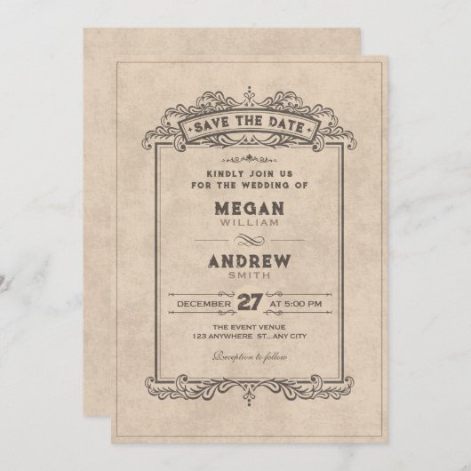 Save The Date Vintage gothic arch (Devant / Derrière)