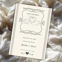 Vintage Hand Drawn Swans Stripes Wedding