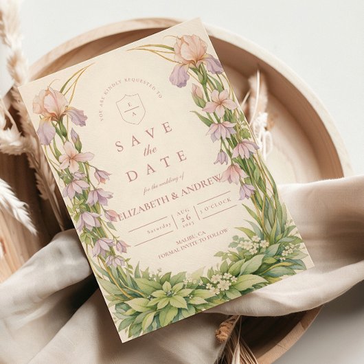 Save The Date Vintage Iris Wildflower Botanical Wedding