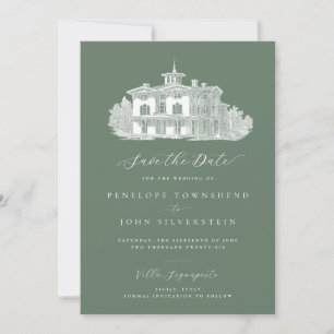 Save The Date Vintage italien Villa Sage Green Mariage