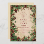 Save The Date Vintage Ivy et Mariage Berries (Devant / Derrière)