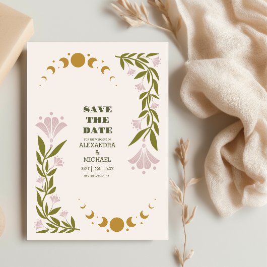 Save The Date Vintage Mariage botanique mystique