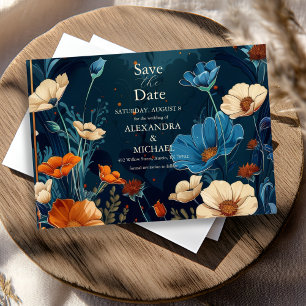 Save The Date Vintage Marine Bleu Art Nouveau Mariage