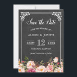 Save The Date Vintage Pink Floral Chalkboard Enregistrer la date<br><div class="desc">Vintage Pink Floral Chalkboard Enregistrer la carte Date. (1) Pour plus de personnalisation, cliquez sur le lien "customiser plus loin" et utilisez notre outil de conception pour modifier ce modèle. (2) Si vous préférez les papiers plus épais / Finition mat, vous pouvez envisager de choisir le type de papier mat....</div>
