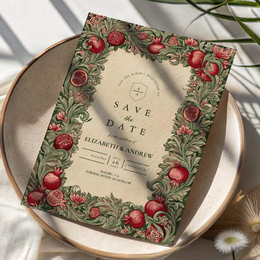 Save The Date Vintage Pomegranate Garden Wedding